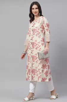 Cream printed cotton ethnic-kurtis