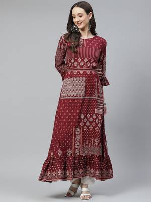 Maroon printed rayon ethnic-kurtis 1