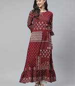 Maroon printed rayon ethnic-kurtis