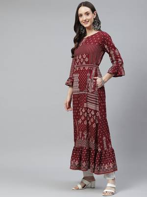 Maroon printed rayon ethnic-kurtis 2