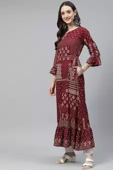 Maroon printed rayon ethnic-kurtis