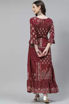 Maroon printed rayon ethnic-kurtis