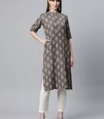 Light-grey printed cotton ethnic-kurtis