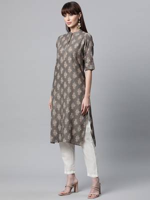 Light-grey printed cotton ethnic-kurtis 2