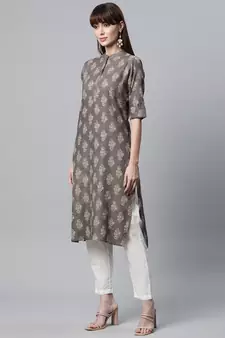 Light-grey printed cotton ethnic-kurtis