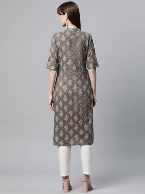 Light-grey printed cotton ethnic-kurtis 3