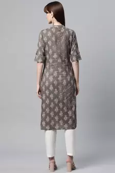 Light-grey printed cotton ethnic-kurtis