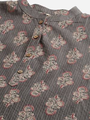 Light-grey printed cotton ethnic-kurtis 4