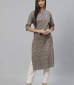 Dark-grey printed cotton ethnic-kurtis