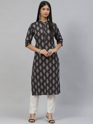 Black printed cotton ethnic-kurtis 1