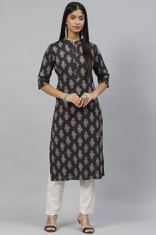 Black printed cotton ethnic-kurtis
