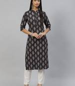 Black printed cotton ethnic-kurtis