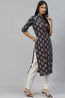 Black printed cotton ethnic-kurtis