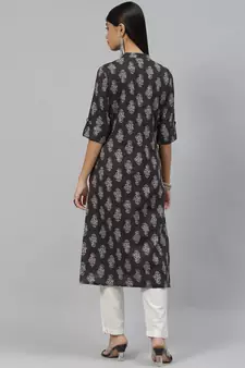 Black printed cotton ethnic-kurtis