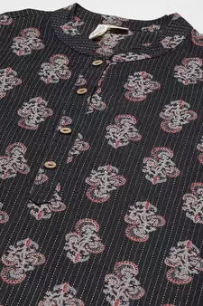 Black printed cotton ethnic-kurtis