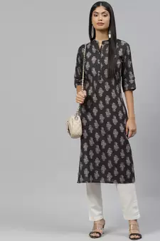 Black printed cotton ethnic-kurtis