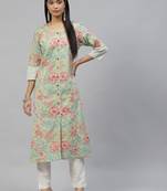Olive printed cotton ethnic-kurtis