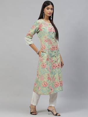 Olive printed cotton ethnic-kurtis 2
