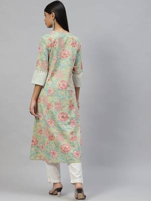Olive printed cotton ethnic-kurtis 3