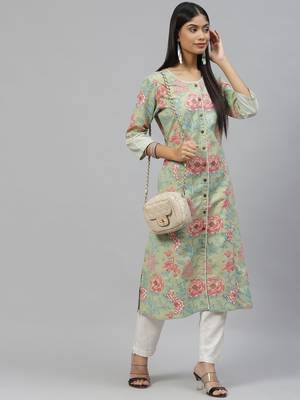 Olive printed cotton ethnic-kurtis 5