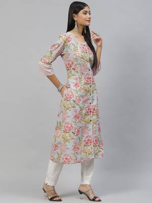 Sky-blue printed cotton ethnic-kurtis 2