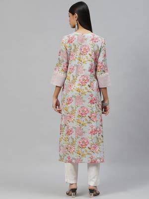 Sky-blue printed cotton ethnic-kurtis 3