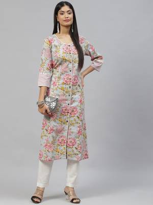 Sky-blue printed cotton ethnic-kurtis 5