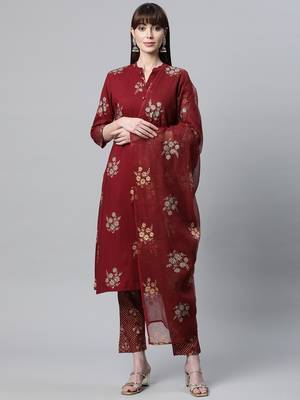 Maroon floral print rayon salwar 1