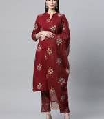 Maroon floral print rayon salwar