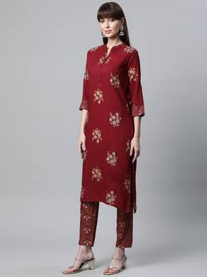 Maroon floral print rayon salwar 2