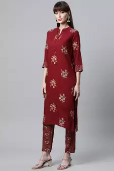 Maroon floral print rayon salwar