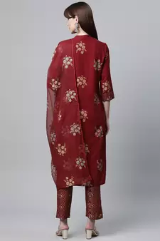 Maroon floral print rayon salwar