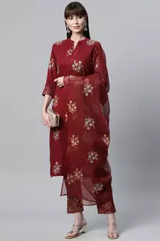 Maroon floral print rayon salwar