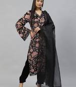 Black floral print velvet salwar