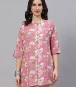 Pink printed viscose rayon tunics