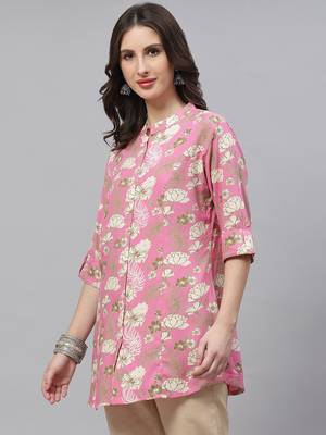 Pink printed viscose rayon tunics 2