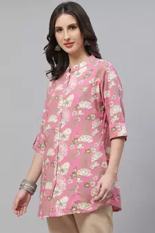 Pink printed viscose rayon tunics