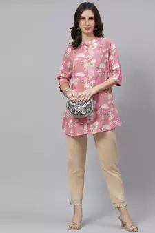Pink printed viscose rayon tunics