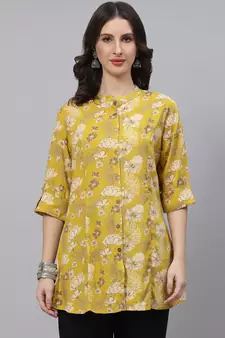 Mustard printed viscose rayon tunics