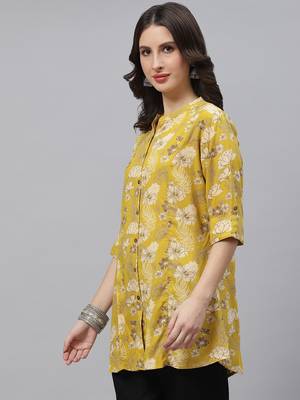 Mustard printed viscose rayon tunics 3
