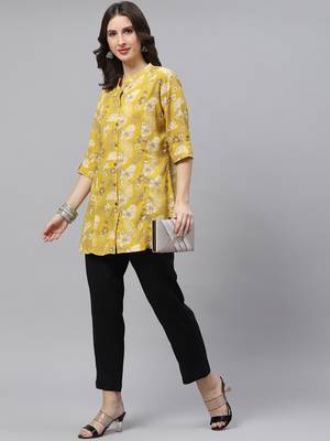 Mustard printed viscose rayon tunics 6