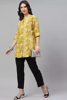 Mustard printed viscose rayon tunics