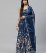 Blue floral print viscose stitched lehenga