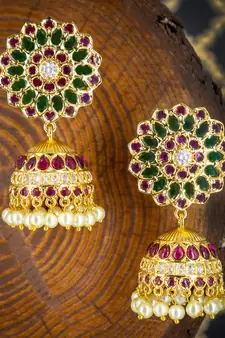 Gold cubic zirconia jhumkas