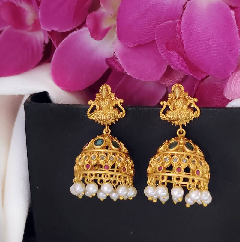 Gold pearl jhumkas