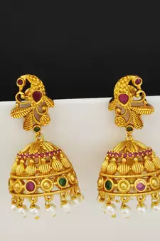 Gold emerald  jhumkas