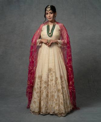Ivory Gold Hand Embroidered Anarkali Set 1
