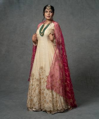 Ivory Gold Hand Embroidered Anarkali Set 2