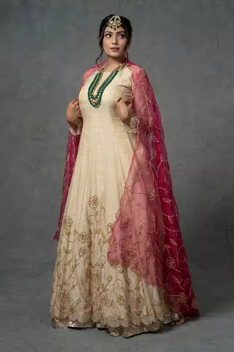 Ivory Gold Hand Embroidered Anarkali Set
