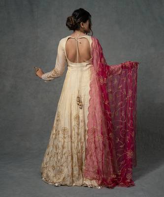 Ivory Gold Hand Embroidered Anarkali Set 3